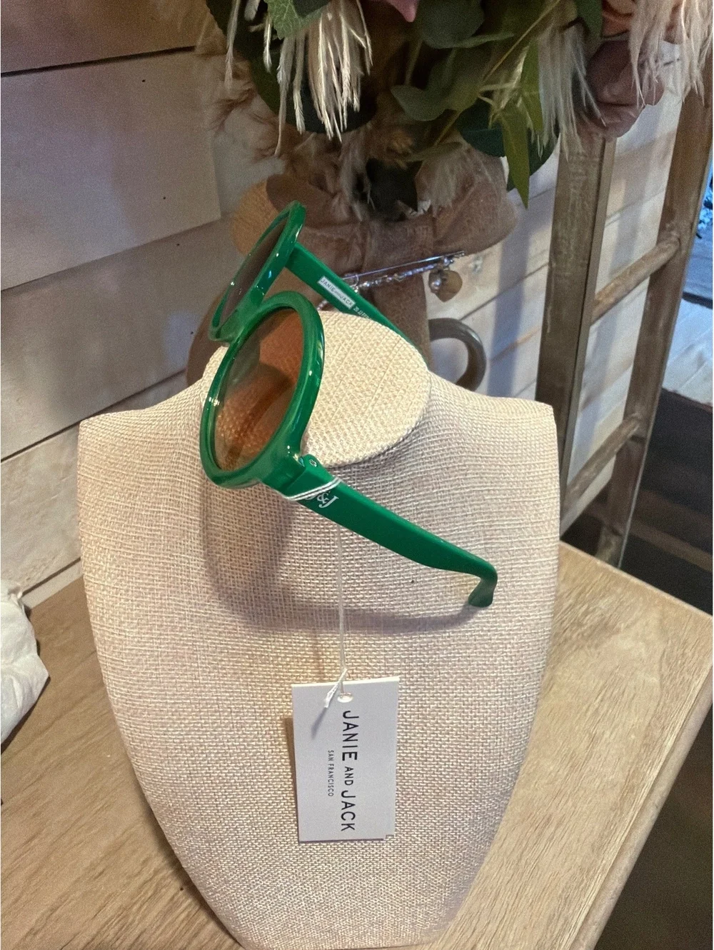 Janie and Jack Green Round Frame Sunglasses with Brown Lenses